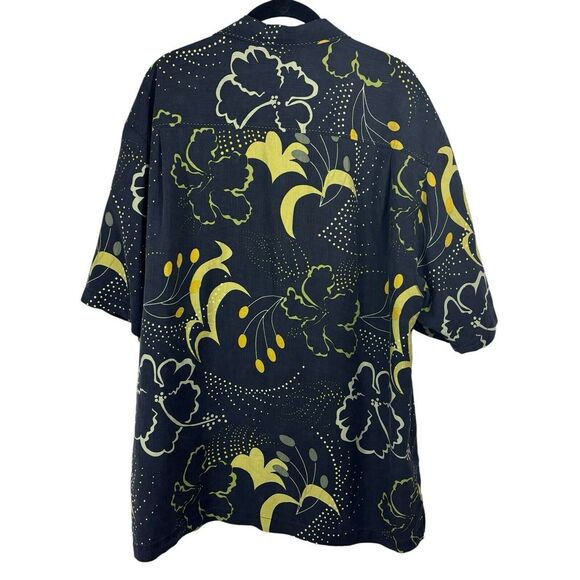 Tommy Bahama Camp Shirt 100% Silk Short‎ Sleeve Floral Black Yellow Size L - Picture 2 of 7
